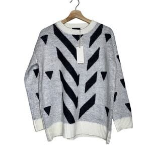 Vici Exclusive Chevron Knit Sweater Small Gray Black White Wool Blend NWT